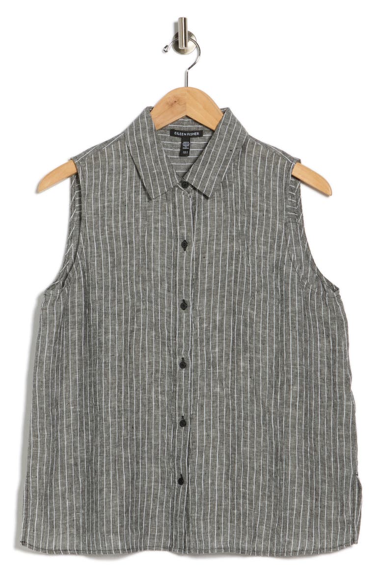 Classic Collared Organic Linen Shirt, Alternate, color, BLACK/WHITE