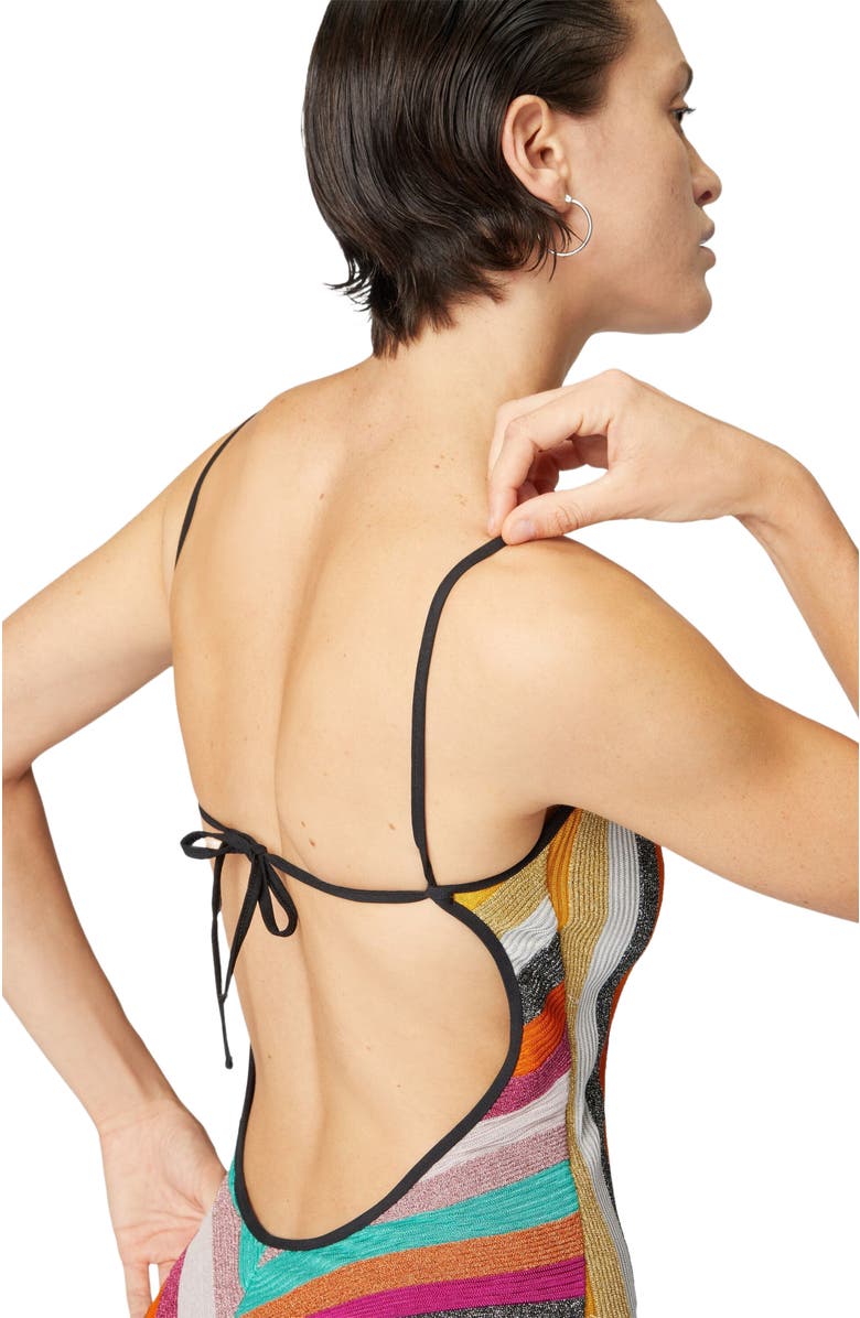 Missoni One-piece Swimsuit In Striped Ribbed Lamé Knit, Alternate, color, Multicoloured