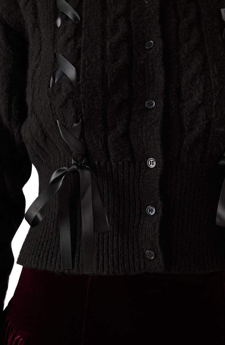 Steve Madden Saidee Ribbon Detail Cable Cardigan, Alternate, color, Black