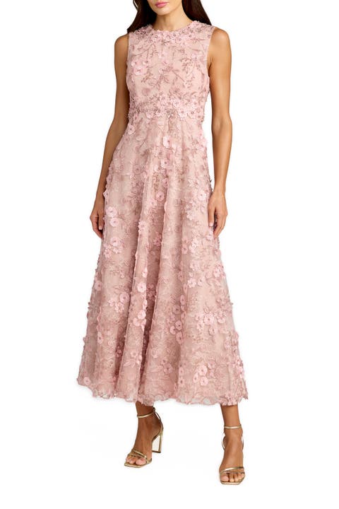 Floral Embroidered High Neck Midi Dress