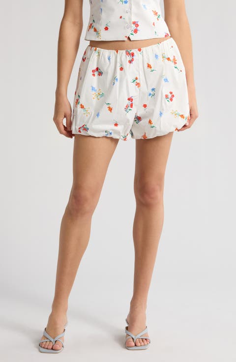 Sage Floral Stretch Cotton Bubble Shorts