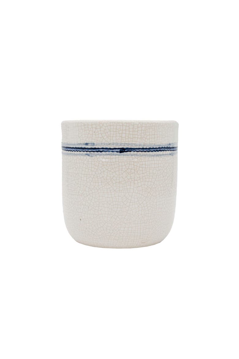 Vintage Crackle 5.5 Inch Planter Pot Blue Stripe Stoneware, Main, color, Blue