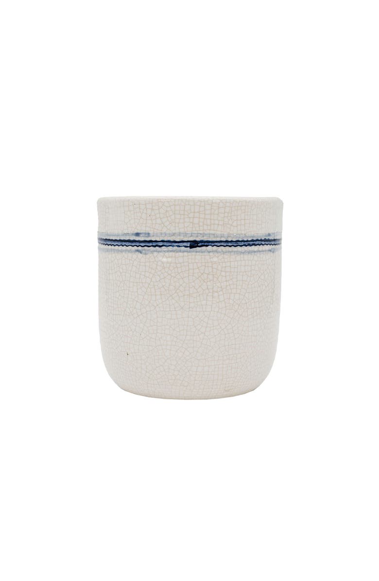 Foreside Home and Garden Vintage Crackle 5.5 Inch Planter Pot Blue Stripe Stoneware, Main, color, Blue