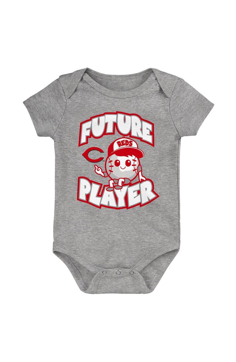 Outerstuff Newborn & Infant Heather Gray/Red/White Cincinnati Reds Minor League Player Three-Pack Bodysuit Set, Alternate, color, Heather Gray