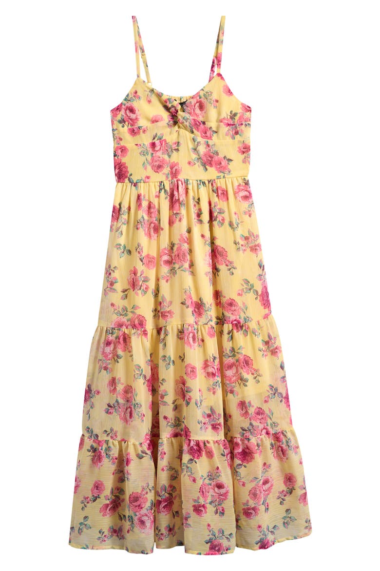 Kids' Twist Front Floral Maxi Dress, Main, color, YELLOW