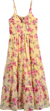 Ava & Yelly Kids' Twist Front Floral Maxi Dress