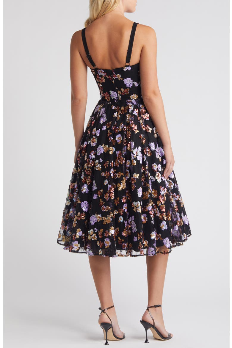 Nessa Floral Sequin Cocktail Dress, Alternate, color, BLACK MULTI