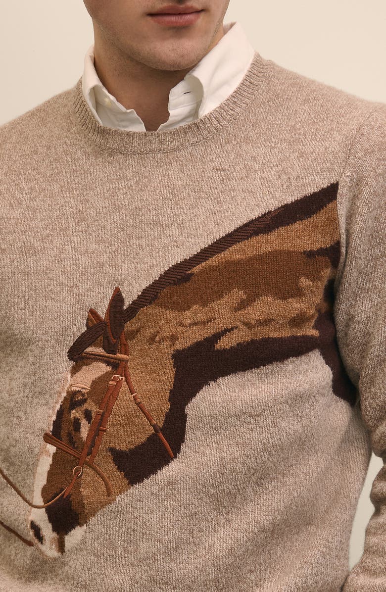 Brooks Brothers Wool Sweater, Alternate, color, Neutral Horse Intarsia