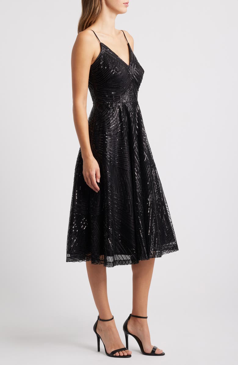 Vince Camuto Deco Sequin Cocktail Midi Dress, Alternate, color, Black