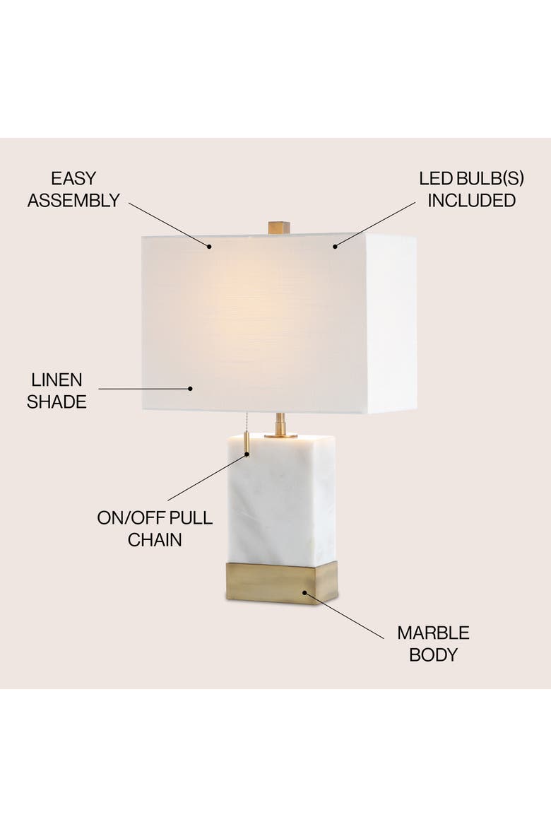 Trevor Marble/Iron Gold Modern Console LED Table Lamp, Alternate, color, White/Brass Gold
