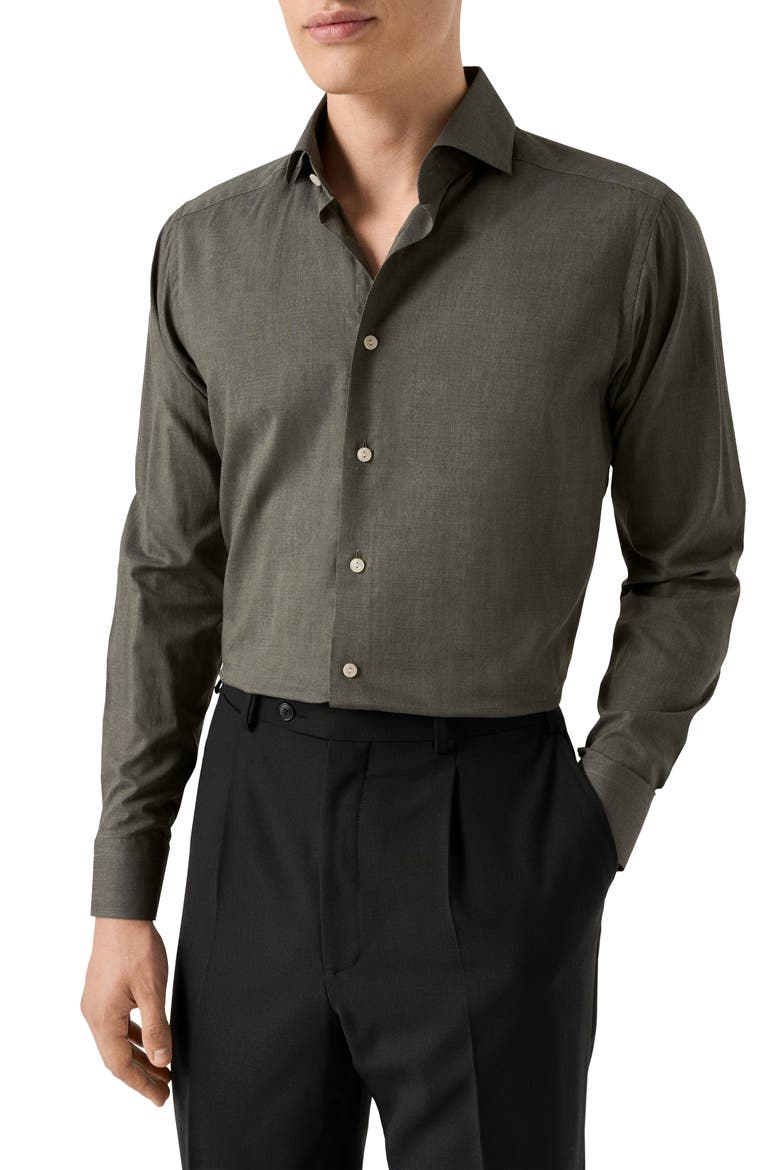 Slim Fit Flannel Dress Shirt, Main, color, DARK GREEN