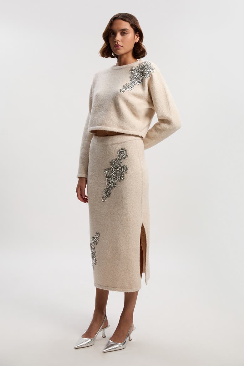 Wool Embellished Pencil Midi Skirt, Alternate, color, Cream