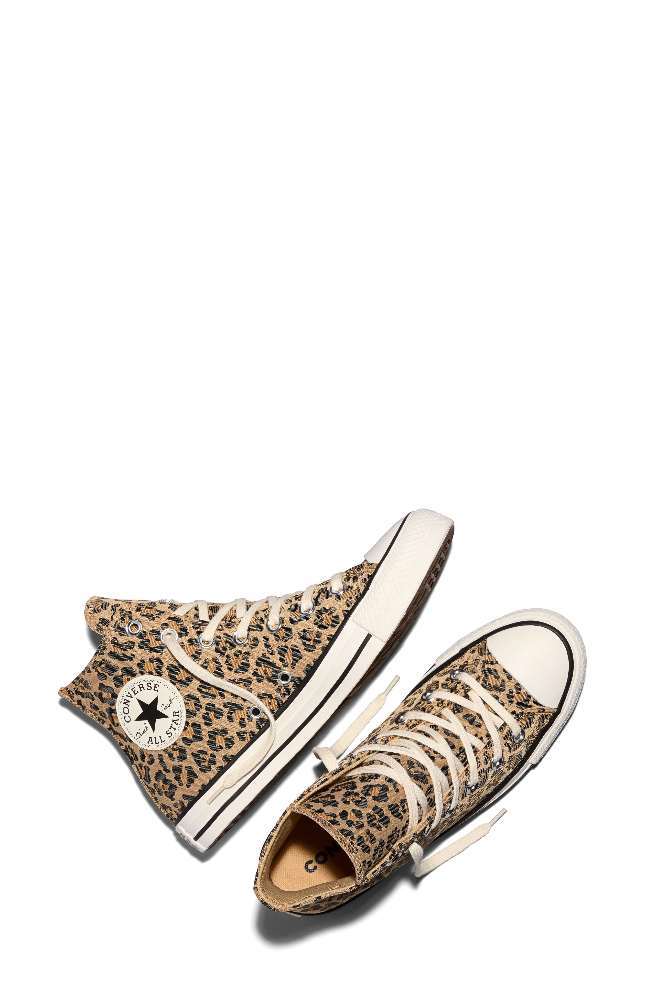 Chuck Taylor All Star Leopard High Top Sneaker, Alternate, color, EGRET/ BLACK/ HONEY STICK