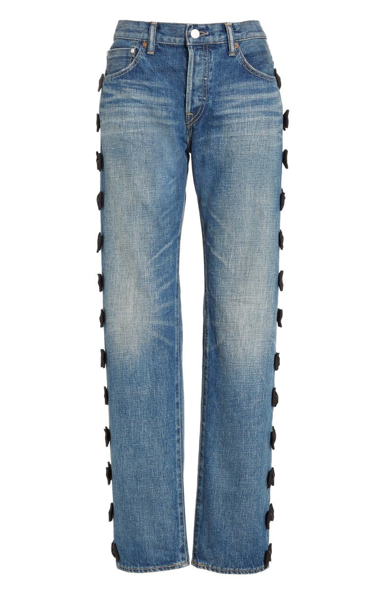 Tu es mon Trésor Grosgrain Bow Embellished Jeans, Alternate, color, 