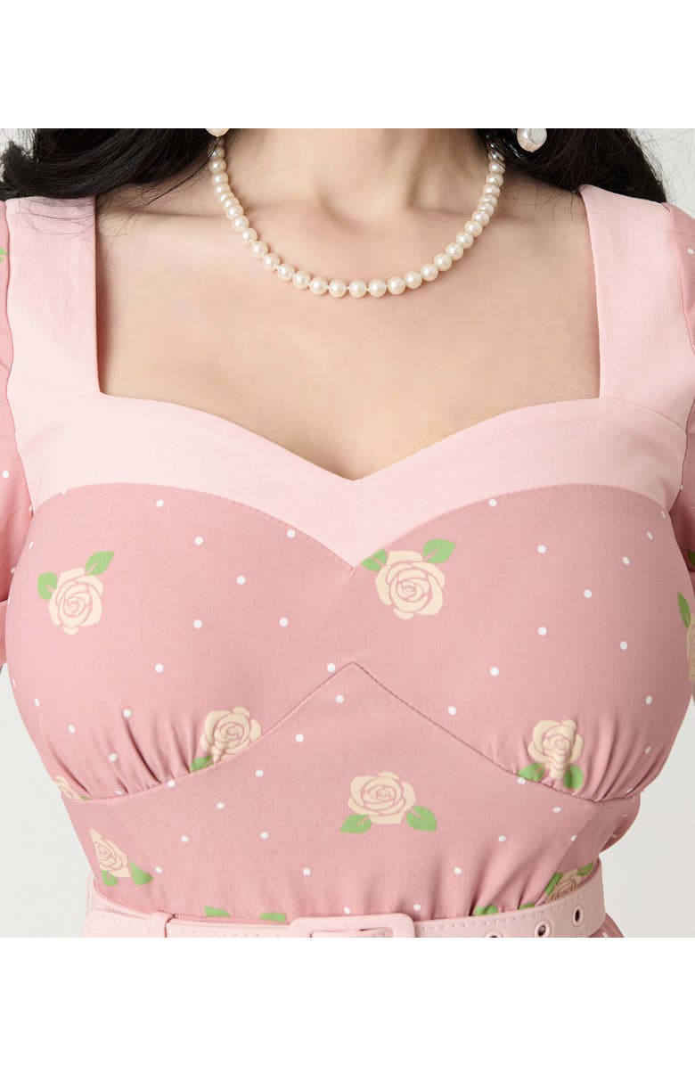 Unique Vintage 1950s Sweetheart Neckline Swing Dress, Alternate, color, Light Pink Roses Print