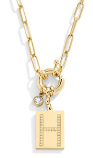 Mint & Lily Pave Initial Pendant with Paperclip Chain Necklace
