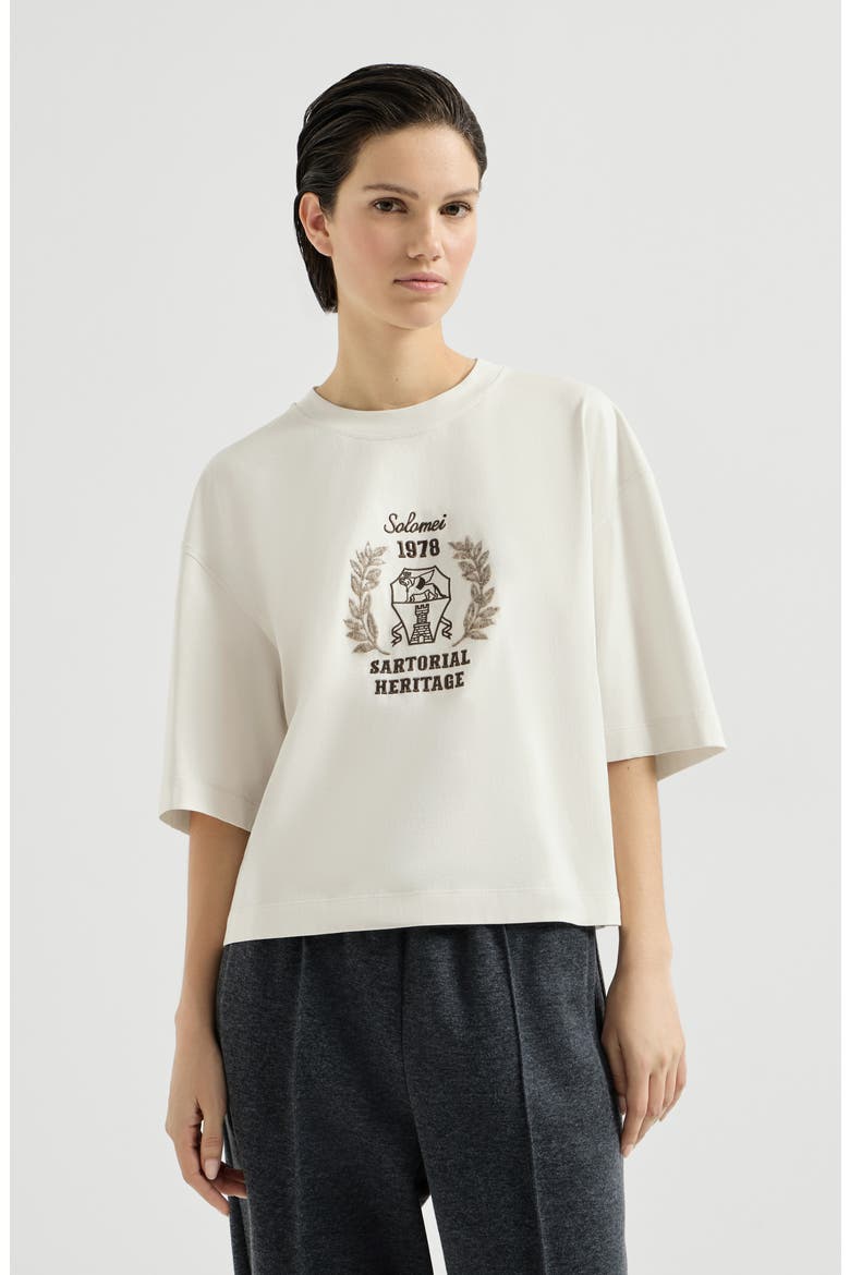 Cotton jersey t-shirt with embroidery, Main, color, Butter