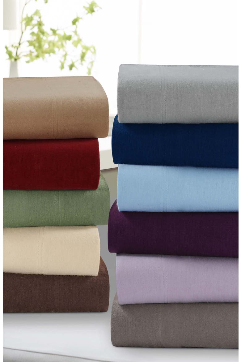 Solid Flannel Fitted Sheet, Alternate, color, CHOCOLATE