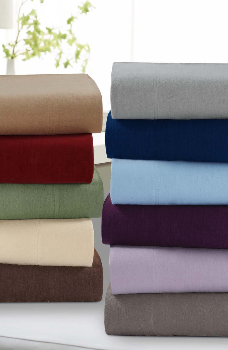 AZORES HOME Solid Cotton Flannel Flat Sheet, Alternate, color, Silver Grey