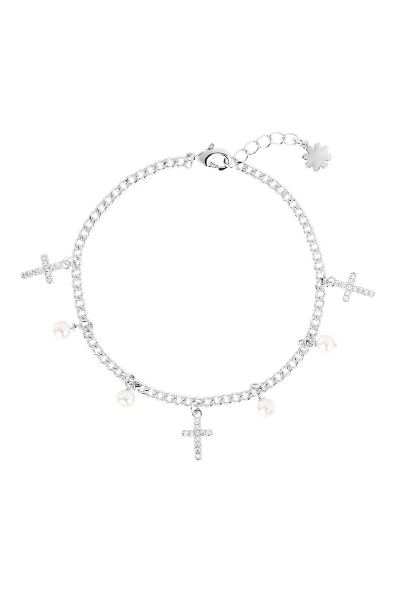 Imitation Pearl & Pavé Cubic Zirconia Cross Charm Bracelet video