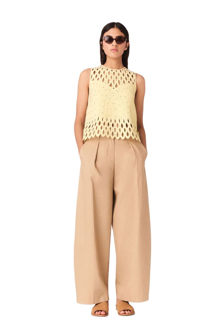Crochet rhinestone top, Main, color, Pale yellow