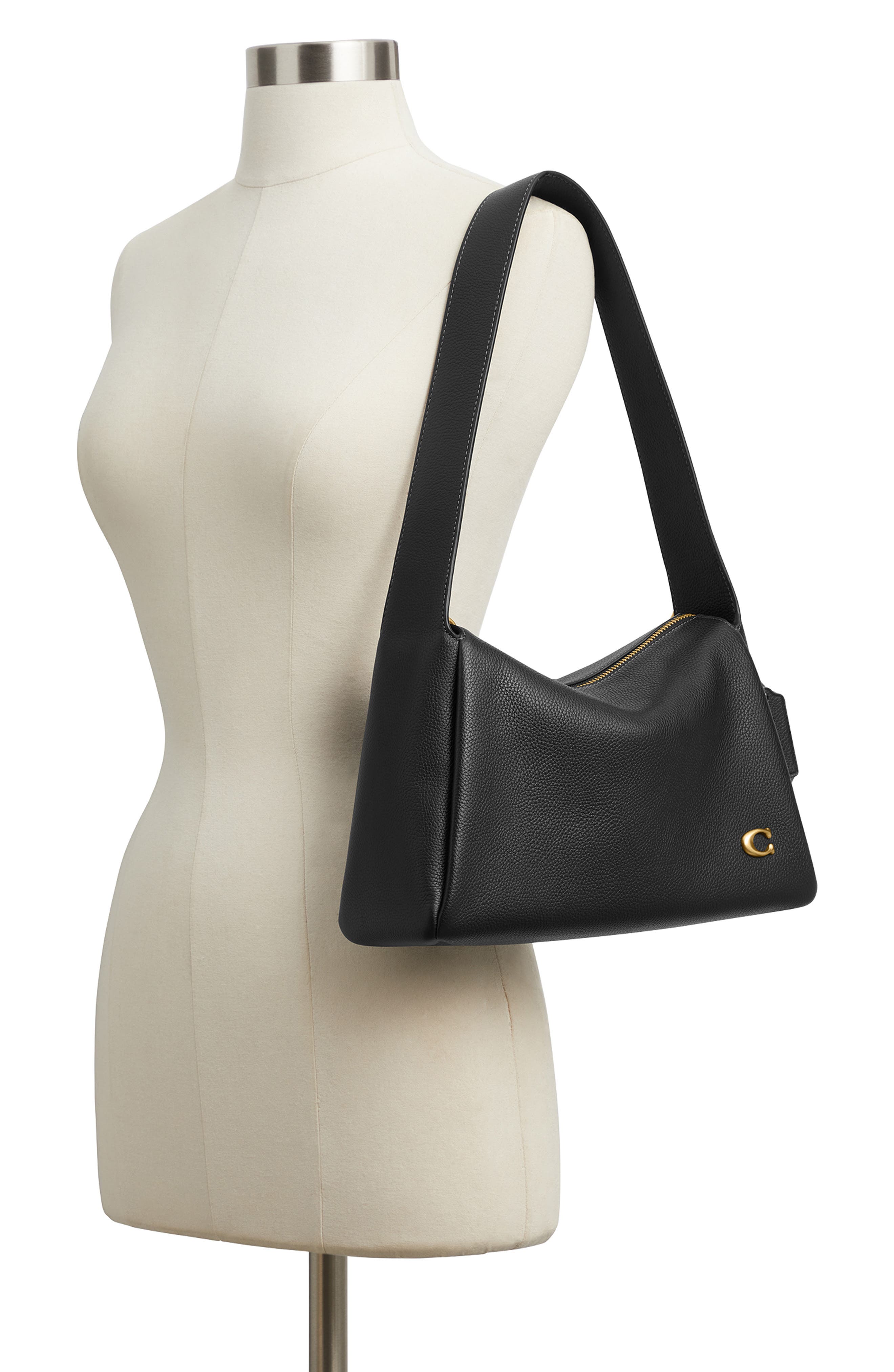 COACH Lola Polished Pebble Leather Shoulder Bag, Alternate, color, B4/Black