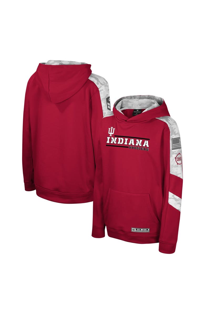 COLOSSEUM Youth Colosseum Crimson Indiana Hoosiers OHT Military Appreciation Cyclone Digital Camo Pullover Hoodie, Main, color,
