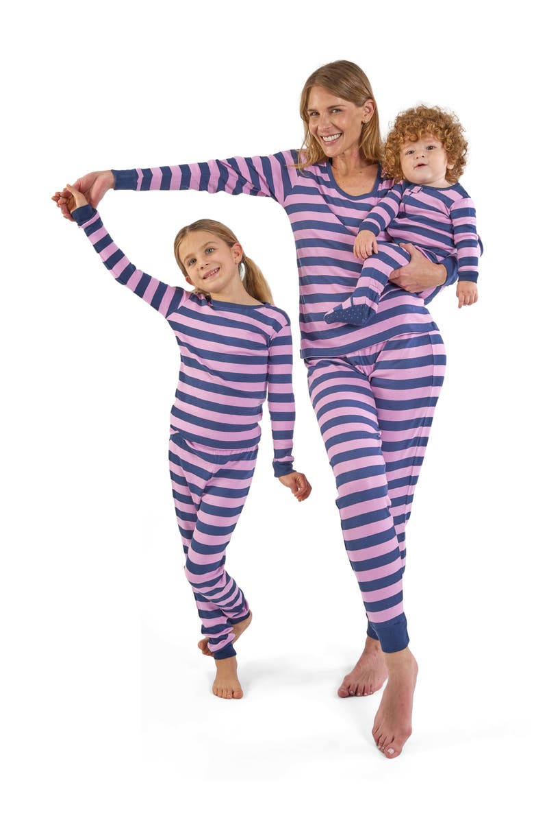Leveret Kids Two-Piece Striped Cotton Matching Family Pajamas, Alternate, color, Purple & Navy