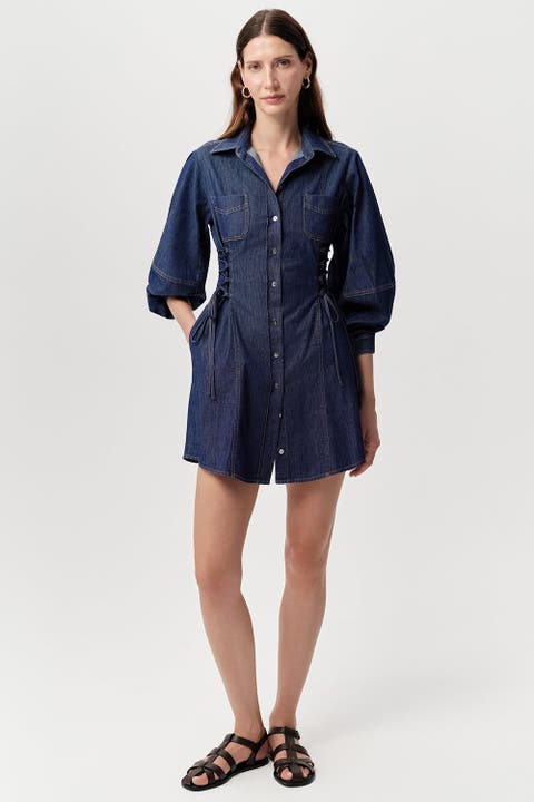 womens denim summer dresses luvamia Casual Dress Jean for Women 2026 Relaxed Fit Bay Blue Blue Evening Gown Royal acc-sizing Size:XXXL(7yrs) Spring And Summer Button