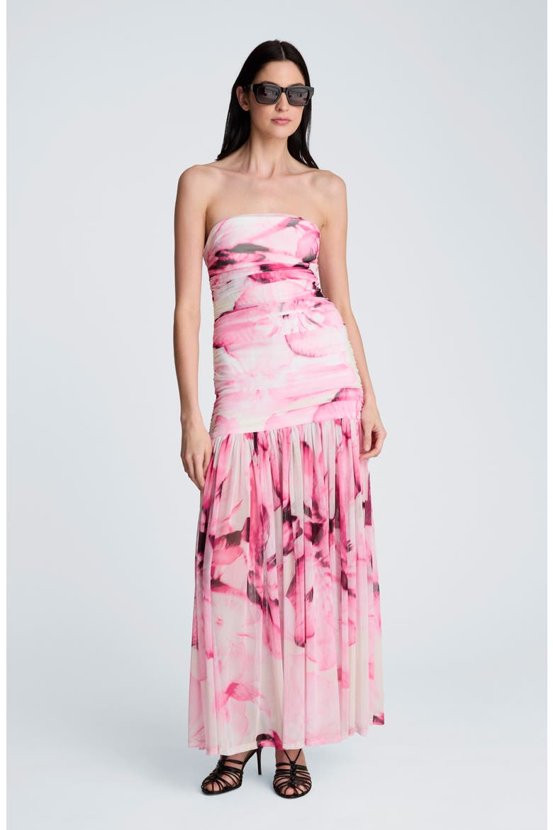 Strapless Floral Maxi Dress, Alternate, color, POP PINK MULTI