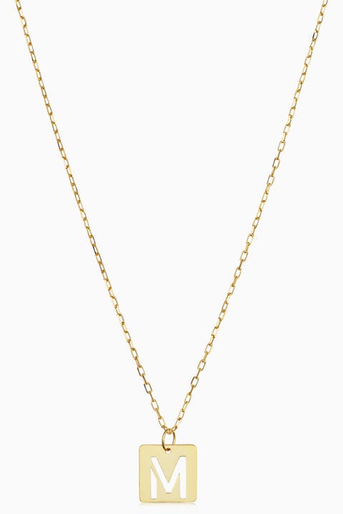 14K Gold Initial Tile Petite Necklace