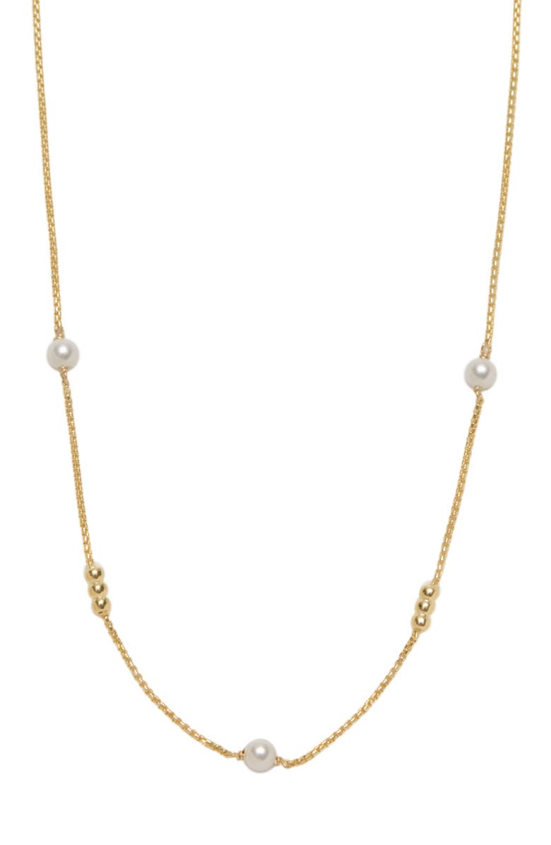 Argento Vivo Sterling Silver Station Ball & Faux Pearl Necklace, Main, color, Gold