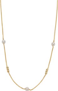 Argento Vivo Sterling Silver Station Ball & Faux Pearl Necklace