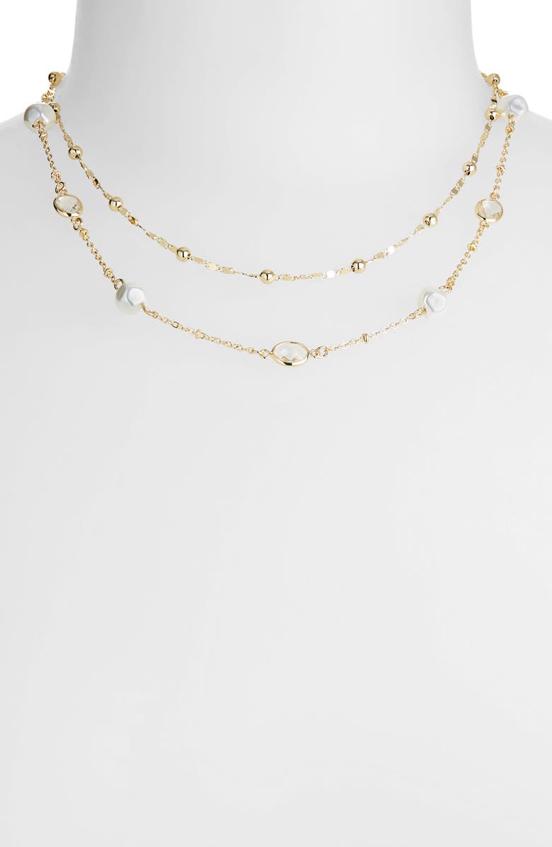 Nordstrom Cubic Zirconia & Faux Pearl Layered Chain Necklace, Alternate, color, 