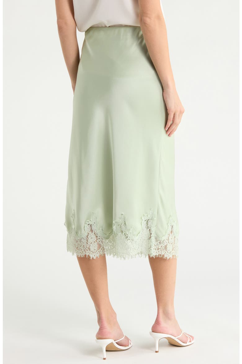 Lace Hem Satin Midi Skirt, Alternate, color, PISTACHIO
