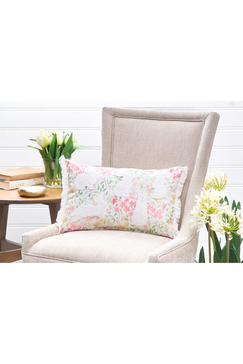 Easter Bunnies & Flowers Cotton Blend Mini Lumbar Accent Pillow 13" x 20", Alternate, color, Pink