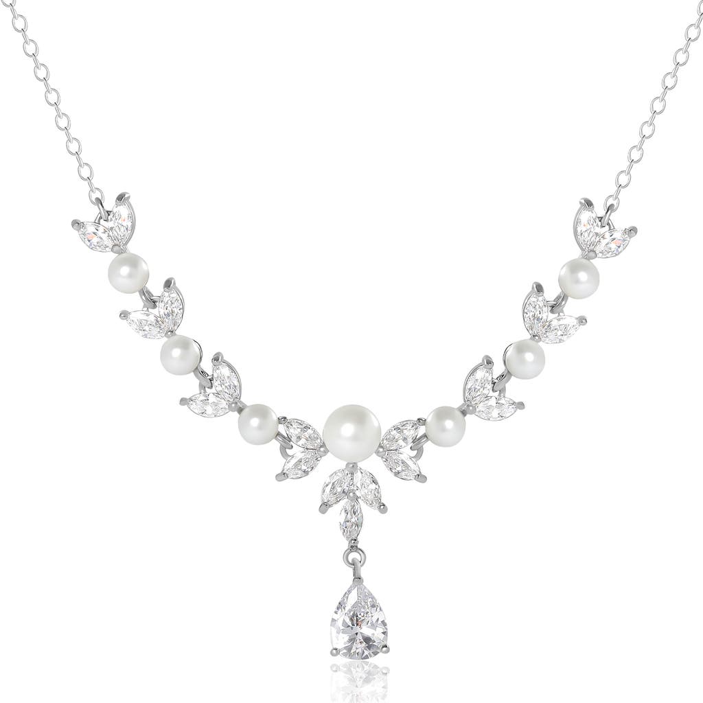 Jessica Simpson Pearl & Crystal Drop Necklace In Metallic