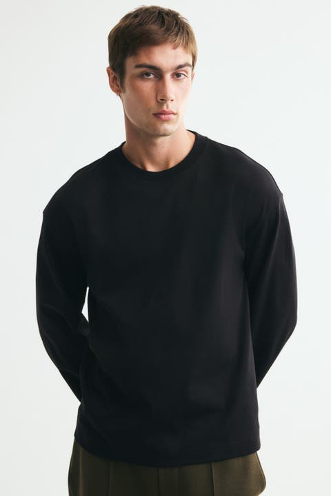 Relaxed-Fit Long-Sleeved Interlock Cotton T-Shirt