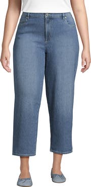 Lands' End Plus Size Soft Denim Mid Rise Relaxed Straight Crop Jeans