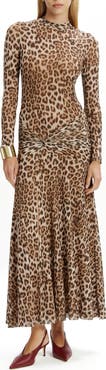 Bardot Lea Leopard Print Long Sleeve Mesh Midi Dress