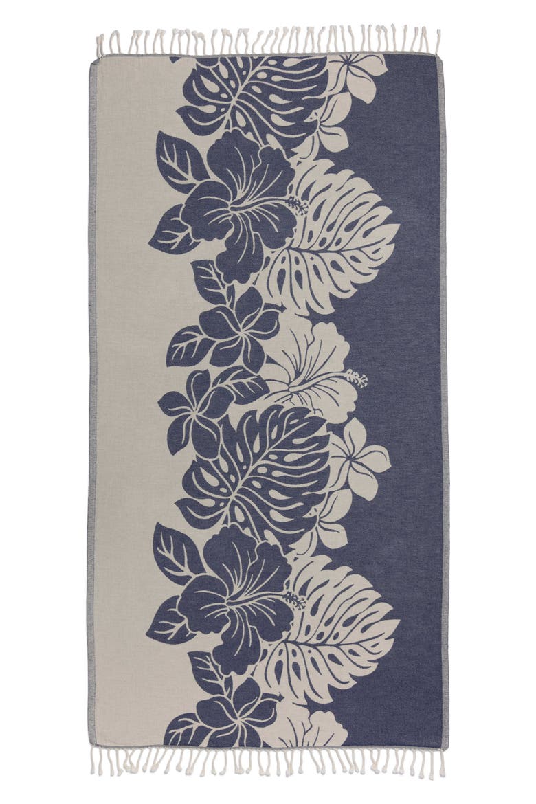 Hibiscus Flower Sand Resistant Organic Turkish Towel, Main, color, Navy