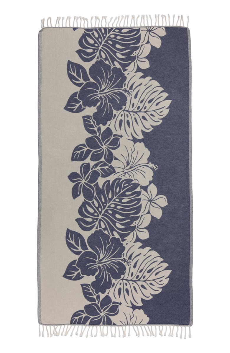InfuseZen Hibiscus Flower Sand Resistant Organic Turkish Towel, Main, color, Navy
