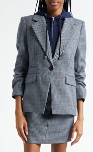 Veronica Beard Battista Houndstooth Check Virgin Wool Jacket with Hooded Dickey