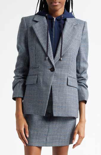 Veronica Beard Battista Houndstooth Check Virgin Wool Jacket with Hooded Dickey