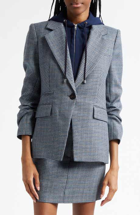 Veronica Beard Battista Houndstooth Check Virgin Wool Jacket with Hooded Dickey