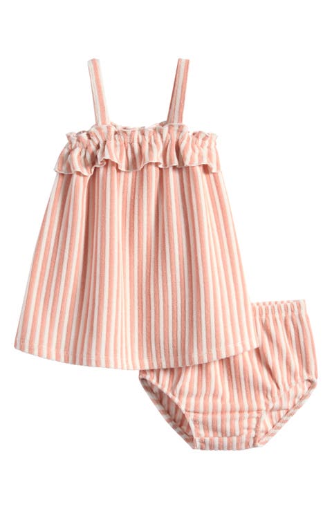 Stripe Ruffle Organic Cotton Blend Terry Top & Bloomers Set (Baby)