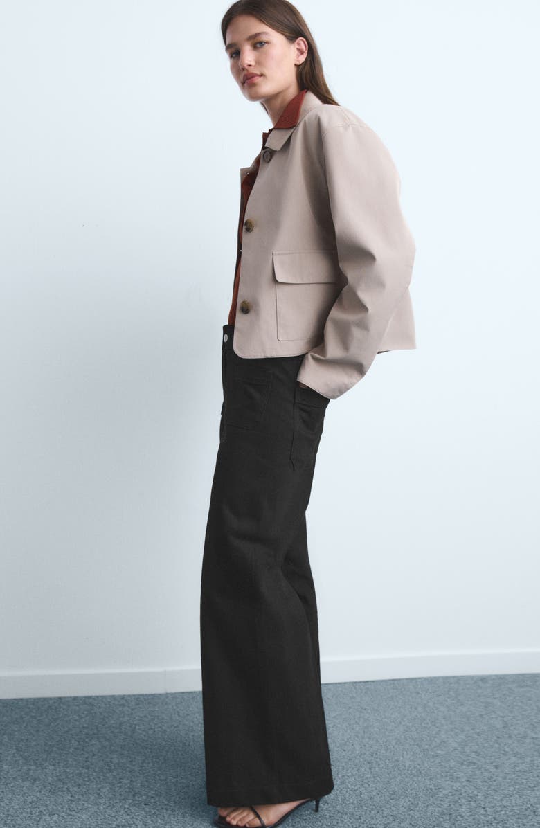 MANGO Jessie Patch Pocket Wide Leg Jeans, Alternate, color, Black Denim