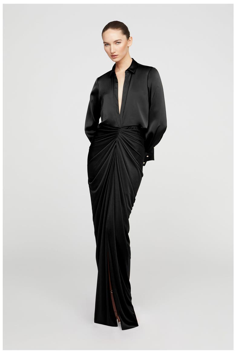 Katrine Jersey And Satin Gown, Alternate, color, Black