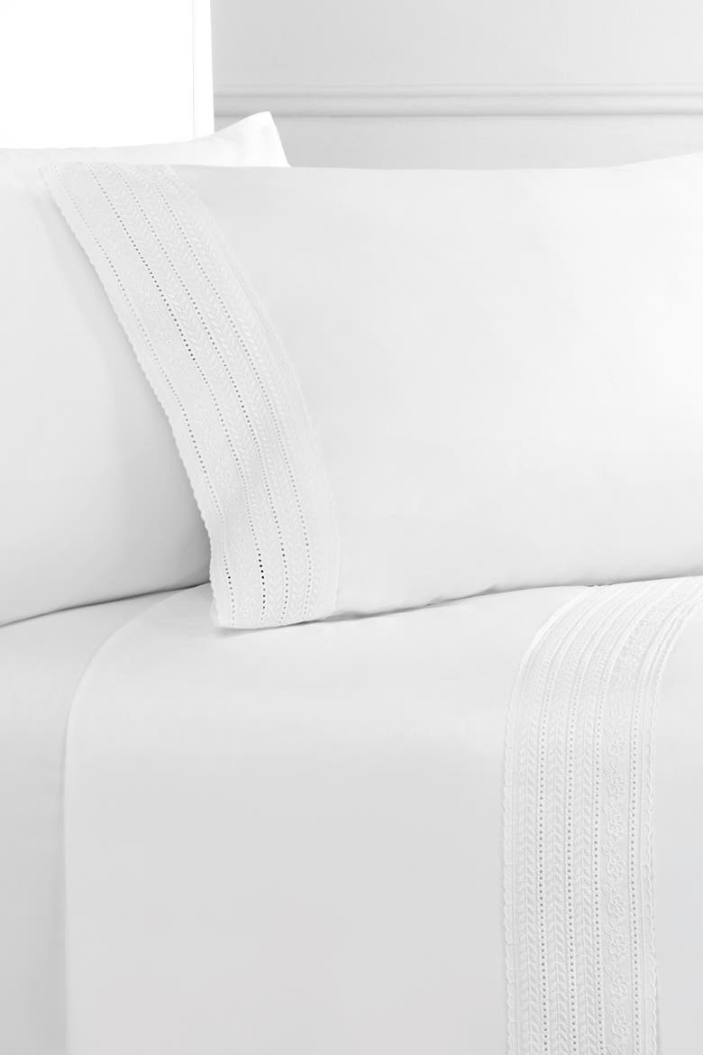 Elizabeth Tonal Lace 300 Thread Count Cotton Sheet Set, Alternate, color, WHITE/ WHITE