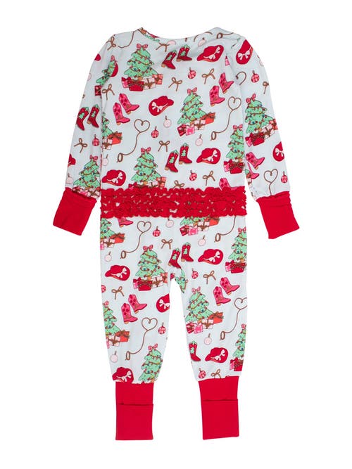 Rufflebutts Girls Softsnooze Holiday Convertible Ruffle One Piece Pajama In Animal Print
